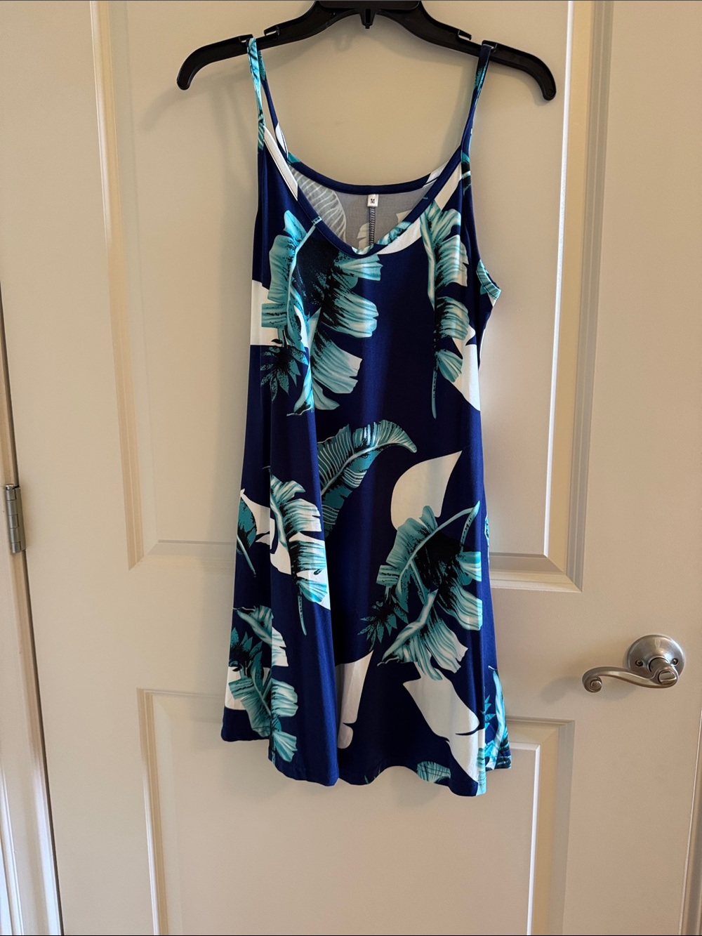 Women's Navy Tropical Print Sundress - Blue/White. Medium